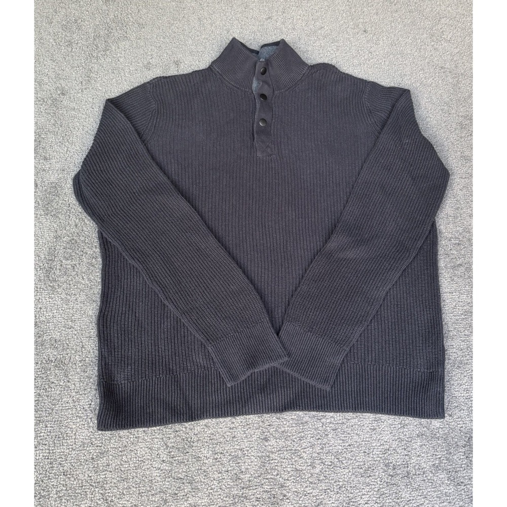 Express Mens Ribbed Cotton Mock Neck Snap Henley Sweater Charcoal Gray Large